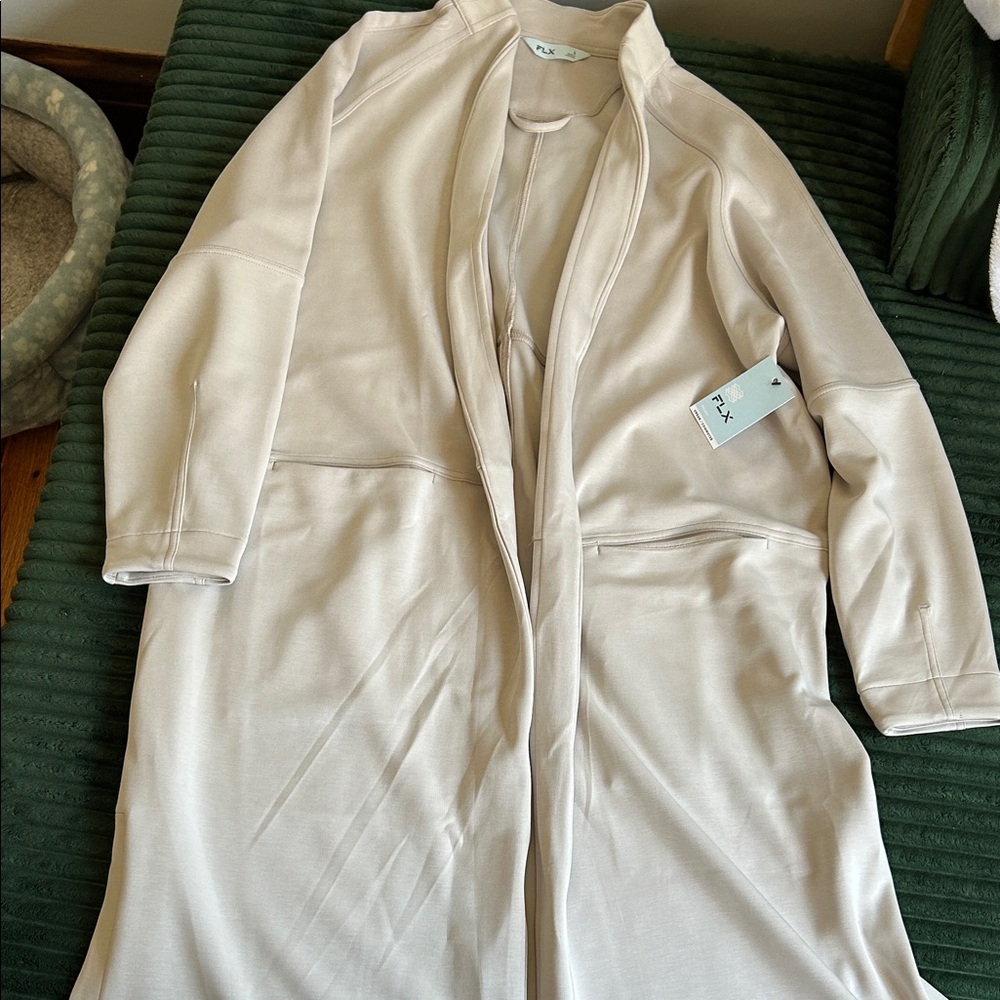 Yoga Cream Longline Robe Jacket - Open Front Lounge Coat